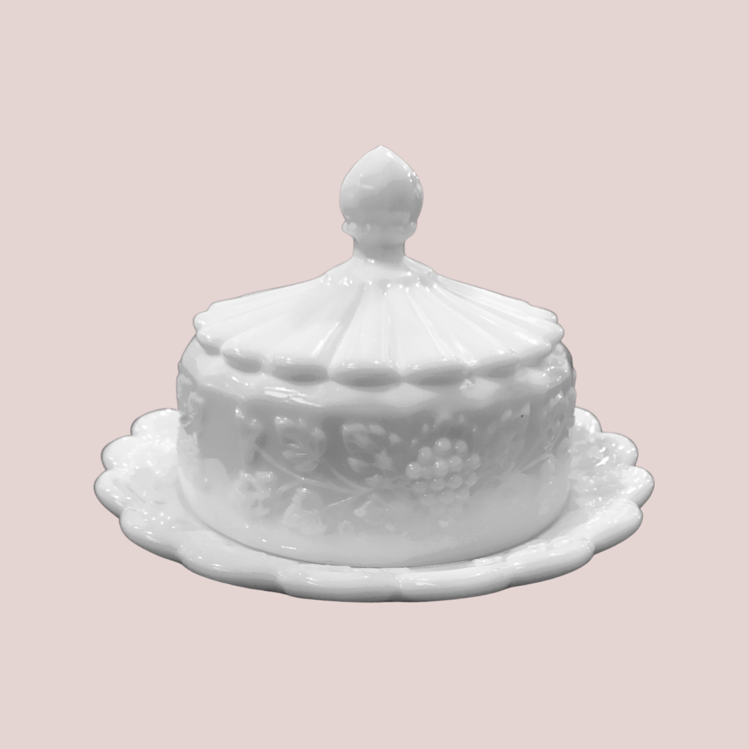 Vintage Milk Glass Trinket Dish with Lid