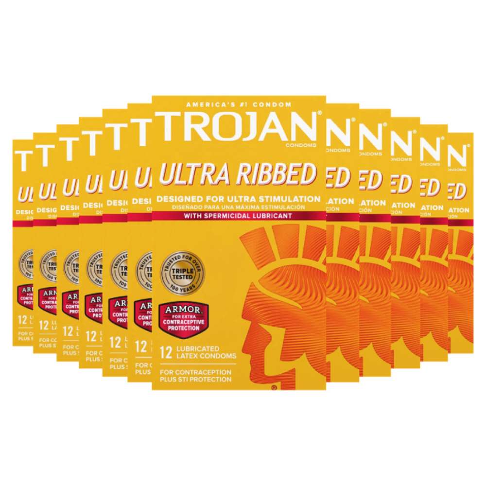 Trojan Ultra Ribbed Condoms With Spermicidal Lubricant - 12 Ct/ea -  12 Pack
