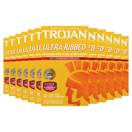 Trojan Ultra Ribbed Condoms With Spermicidal Lubricant - 12 Ct/ea -  12 Pack