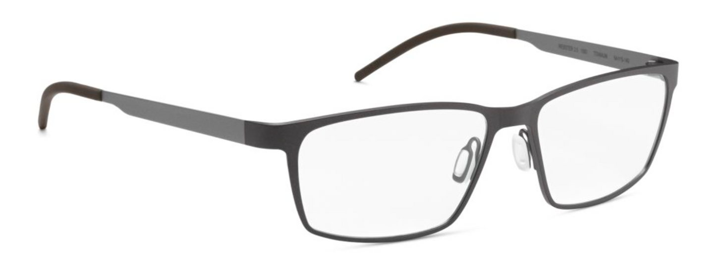 orgreen webster 2.0 male men titanium metal thin lightweight comfortable longlasting rectangular handmade japan danish design 1093 matte grey sandblasted brown