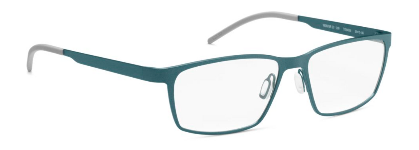 orgreen webster 2.0 male men titanium metal thin lightweight comfortable longlasting rectangular handmade japan danish design 1209 matte metallic petrol green