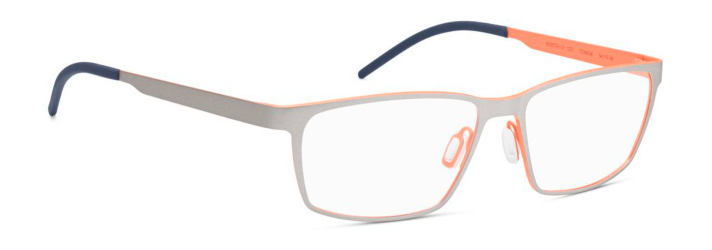 orgreen webster 2.0 male men titanium metal thin lightweight comfortable longlasting rectangular handmade japan danish design 1272 matte silver orange